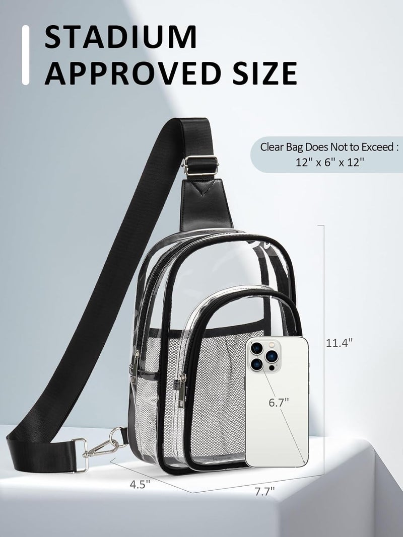 Flowston Store 3 Pockets Clear Bag for Stadium Events Large Clear Sling Crossbody Backpack Fanny Pack Concert Purses for Women Men - Image 3